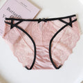 French-Inspired Low-Waist Mesh Panties with Bow and Lace Trim