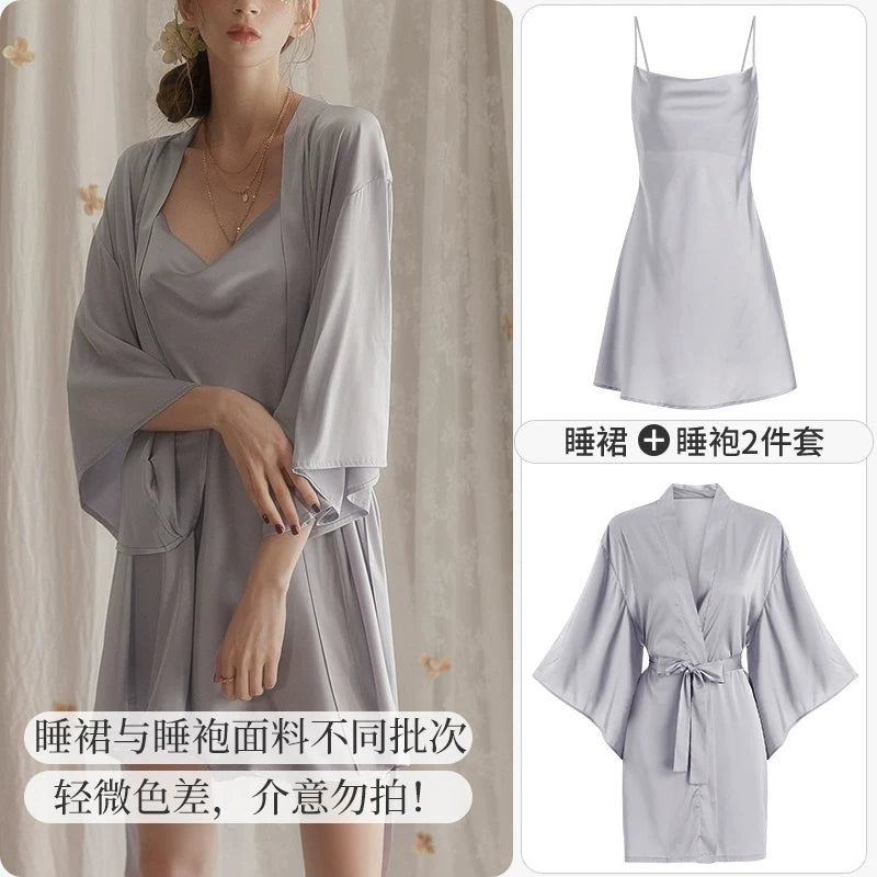 Women's Spaghetti Strap Slit Nightgown with Backless Design