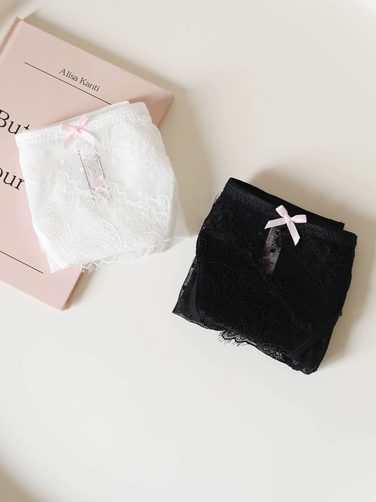 French-Inspired Vintage Panties with Bow and Lace Trim