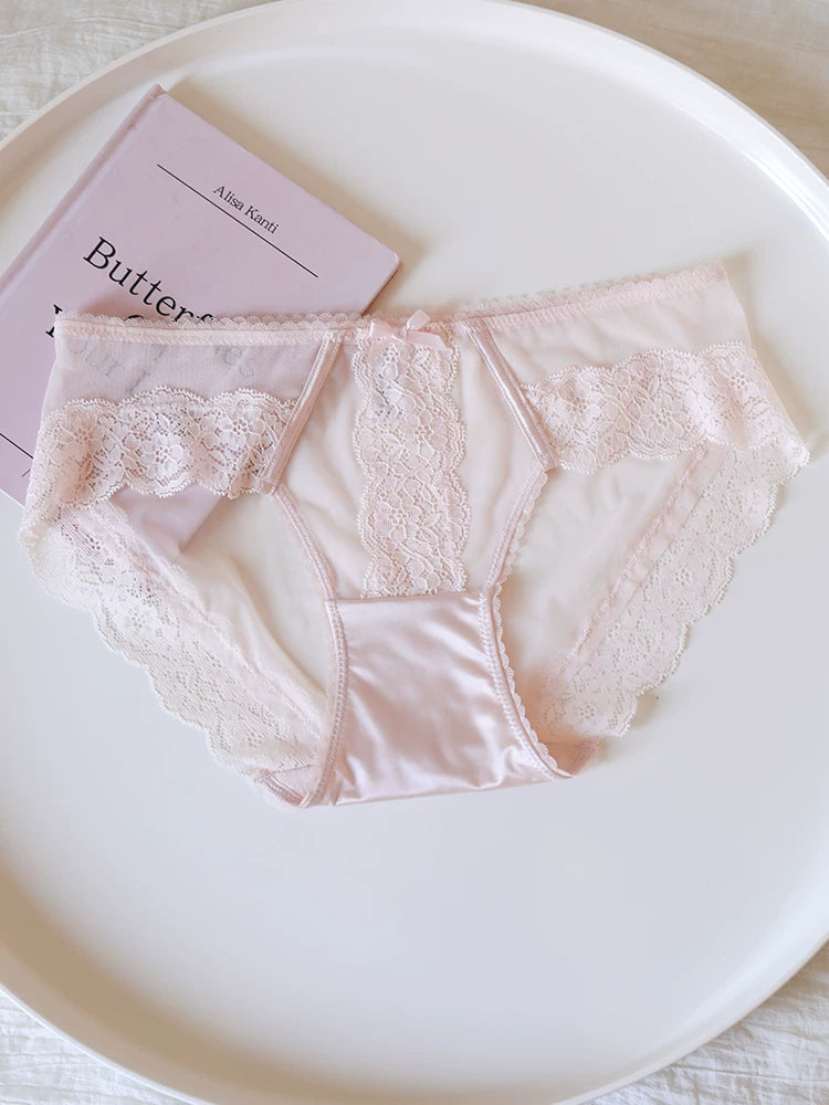 French-Inspired Vintage Panties with Satin Mesh and Lace Trim