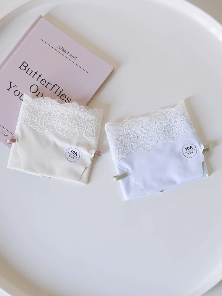 Seamless Ice Silk Panties with Bow and Lace Trim