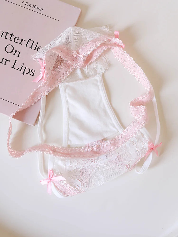 Eyelash Lace Cross-Strap Triangle Panties with Contrasting Colors