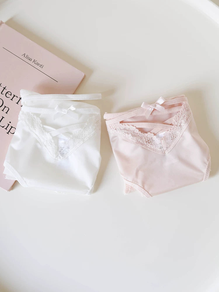 French-Inspired Low-Waist Sheer Mesh Lace Panties with Cross Straps