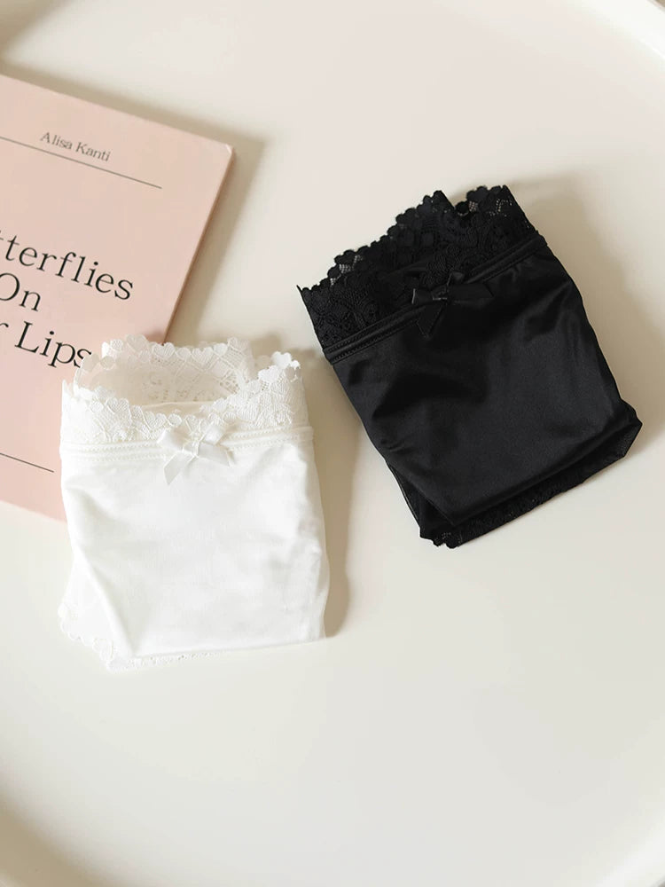 French-Inspired Vintage Satin Panties with Bow and Lace Trim