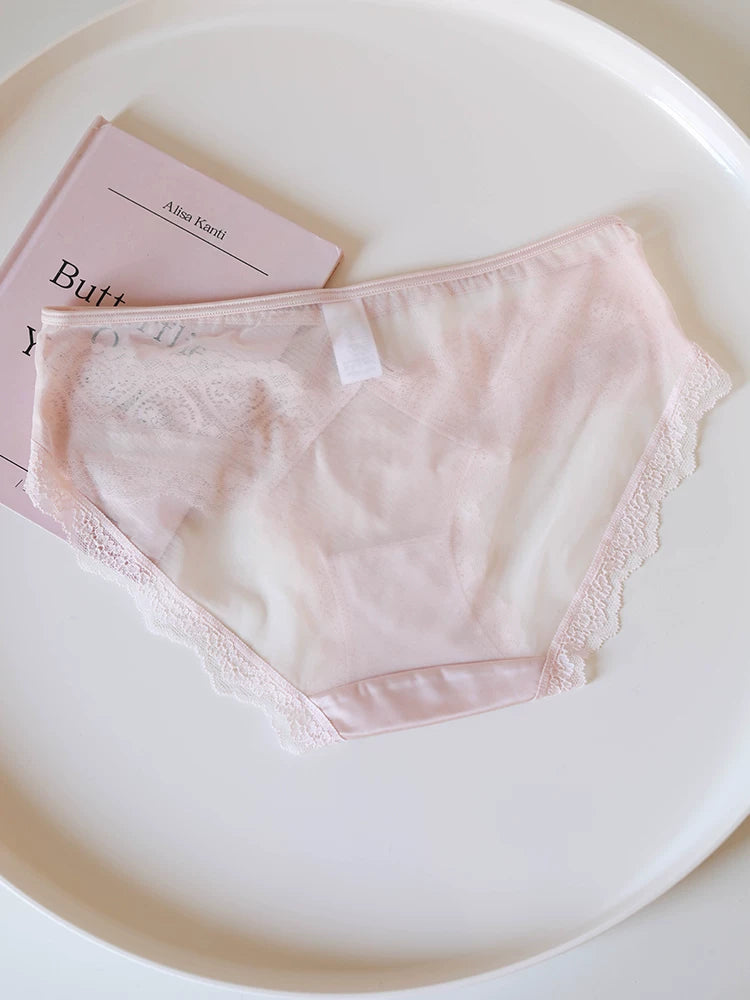 French-Inspired Vintage Panties with Bow Embroidery and Lace Trim