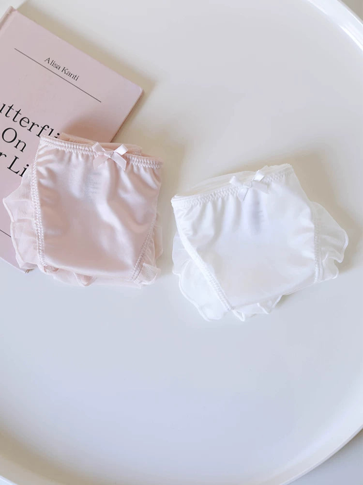 French-Inspired Low-Waist Mesh Satin Panties with Ruffle Lace Trim