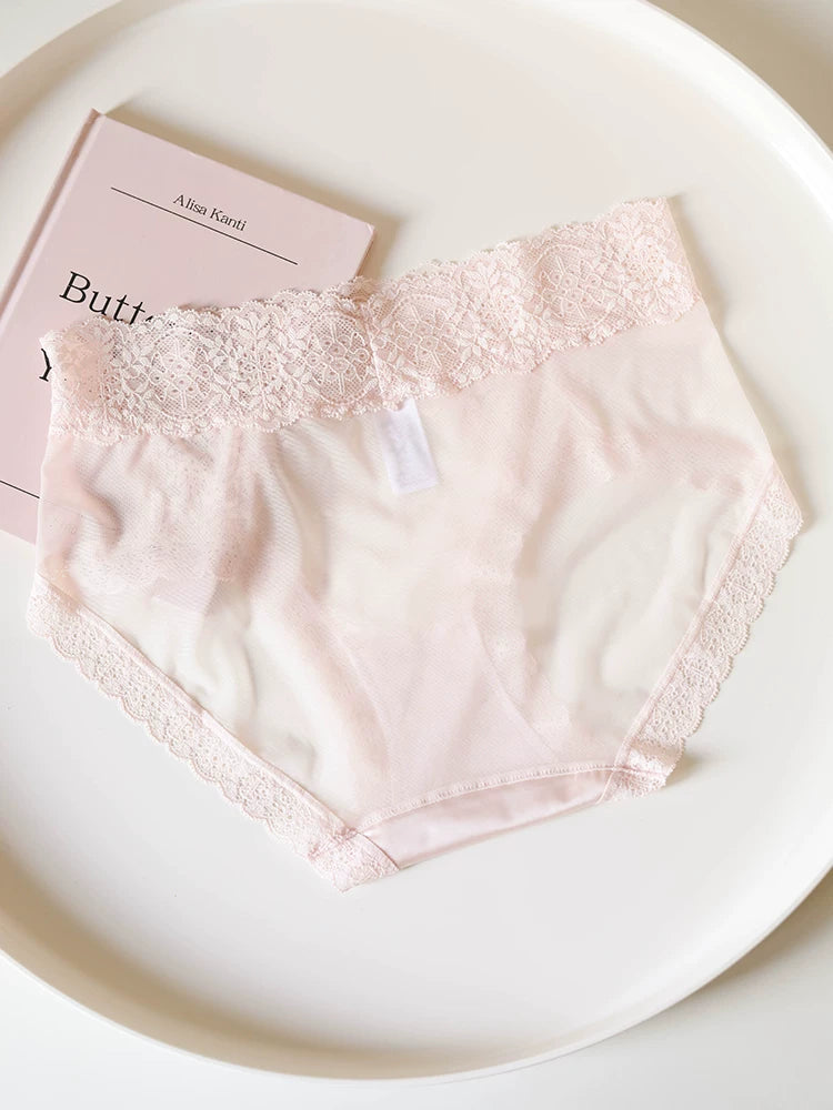 French-Inspired Vintage Mesh Panties with Lace Trim and Cotton Crotch