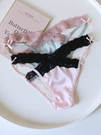 Women's Cross-Cut Hollow Mesh Panties with Lace Trim