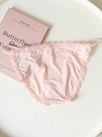 Low-Waist Ice Silk Panties with Bow Tie String and Lace Trim