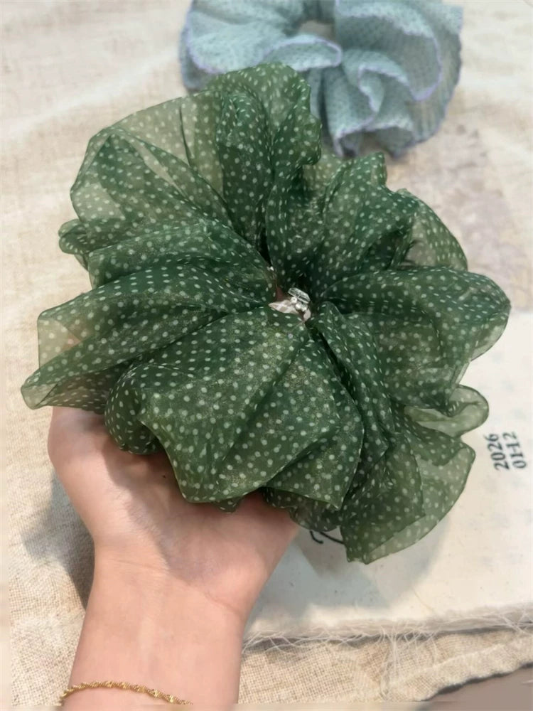 Cute Fluffy Polka Dot Organza Scrunchie Hair Accessory