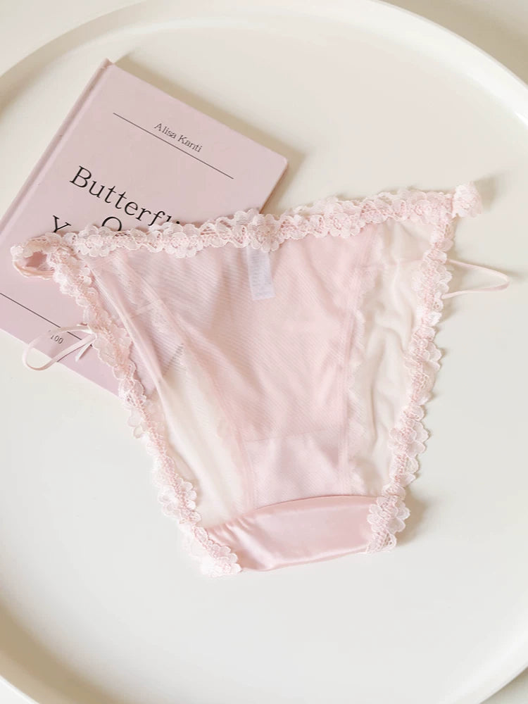 French-Inspired Vintage Satin Panties with Bow Leg Ring and Lace Trim