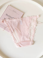 French-Inspired Vintage Satin Panties with Bow Leg Ring and Lace Trim
