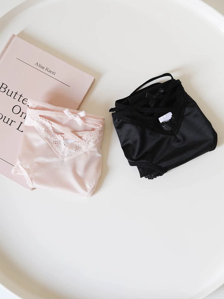 French-Inspired Low-Waist Sheer Mesh Lace Panties with Cross Straps