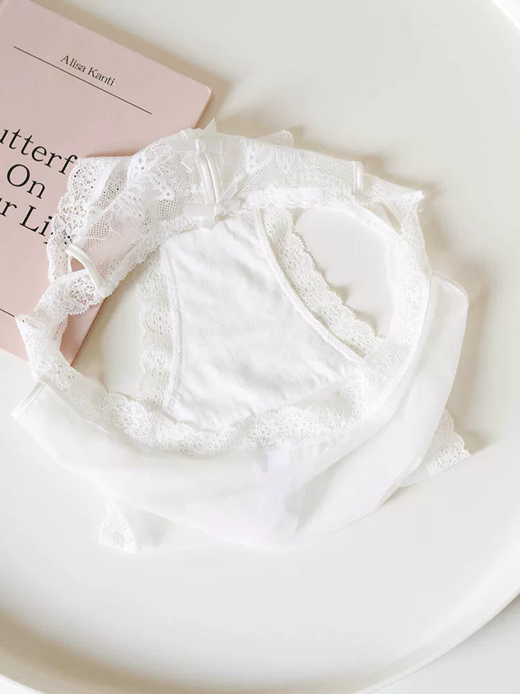 French-Inspired Vintage Mesh Panties with Bow and Lace Trim