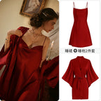 Women's Spaghetti Strap Slit Nightgown with Backless Design
