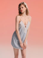 Striped V-Neck Nightgown with Lace Trim