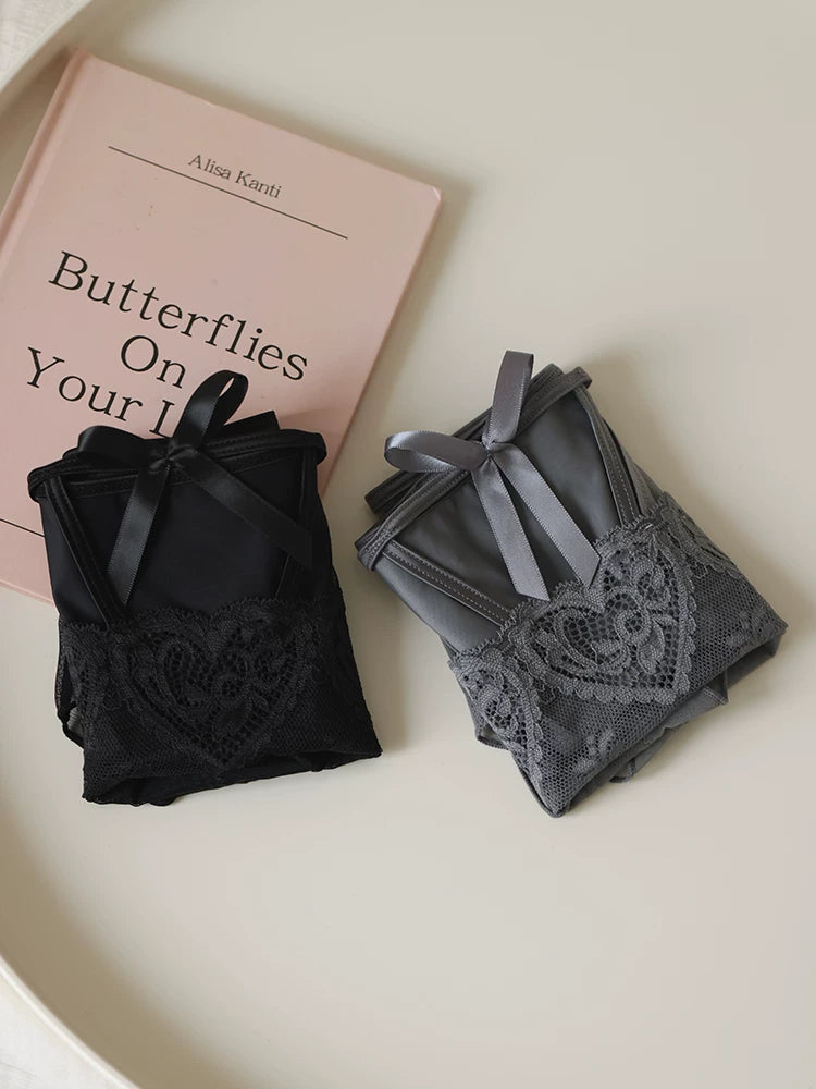French-Inspired Vintage Panties with Bow Embroidery and Cutout Mesh