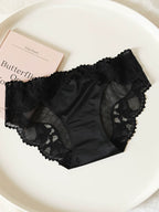 French-Style Satin Seamless Panties with Lace Trim