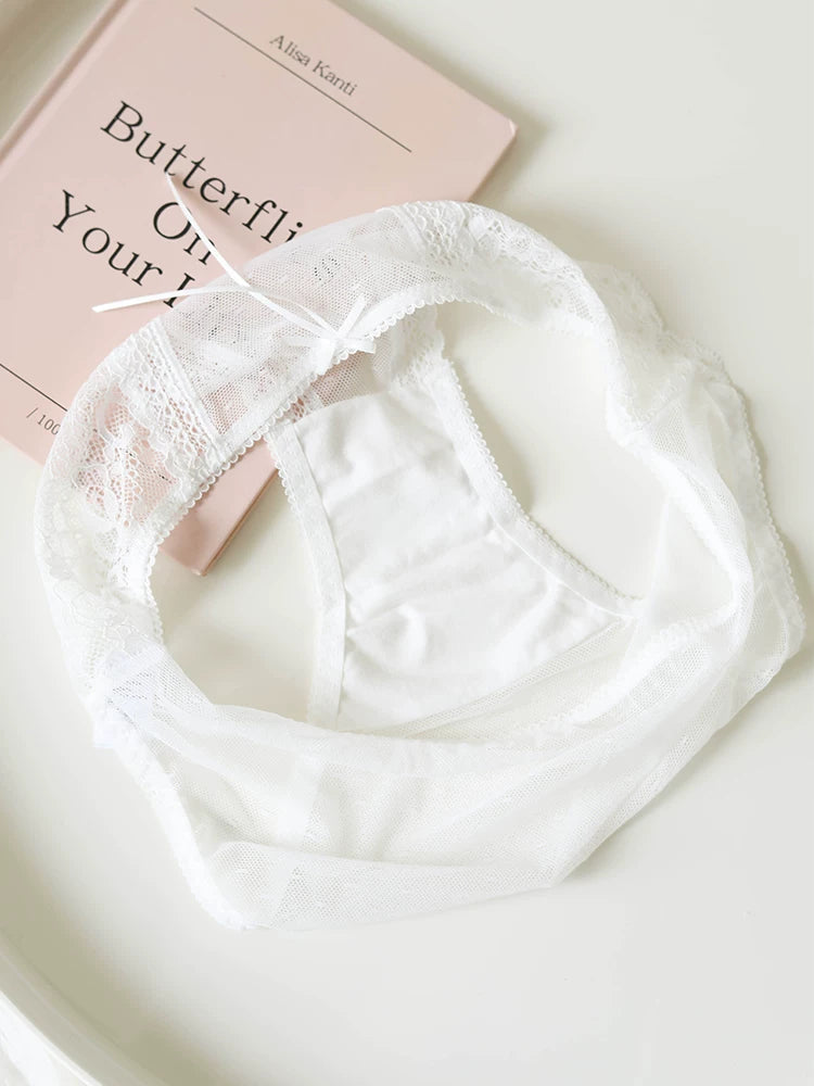 French-Inspired Vintage Panties with Bow Embroidery and Lace Trim