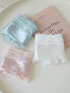 French-Inspired Vintage Bow-Knot Satin Panties with Mesh and Lace Trim