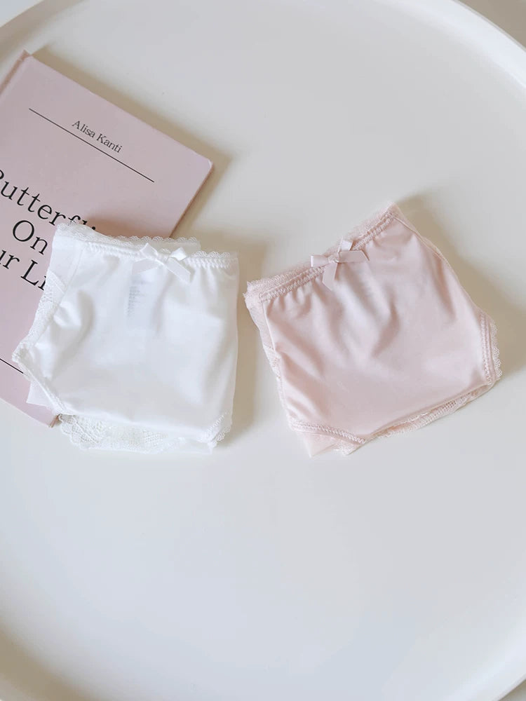 French-Inspired Vintage Floral Panties with Bow Embroidery and Lace Trim