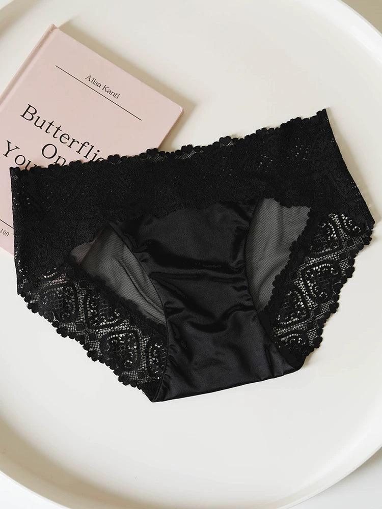French-Inspired Satin Panties with Sweet Heart and Lace Trim
