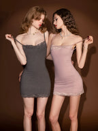 Modal Bodycon Camisole Nightgown with Lace Trim