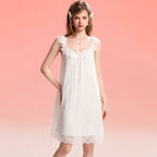 French-Inspired Vintage Camisole Nightgown with Lace Trim and Alluring Slit