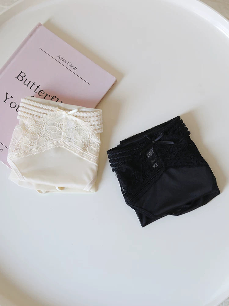 French-Inspired Vintage Mesh Panties with V-Waist and Lace Trim