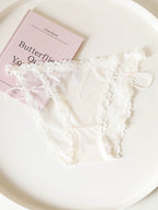 French-Inspired Vintage Satin Panties with Bow Leg Ring and Lace Trim