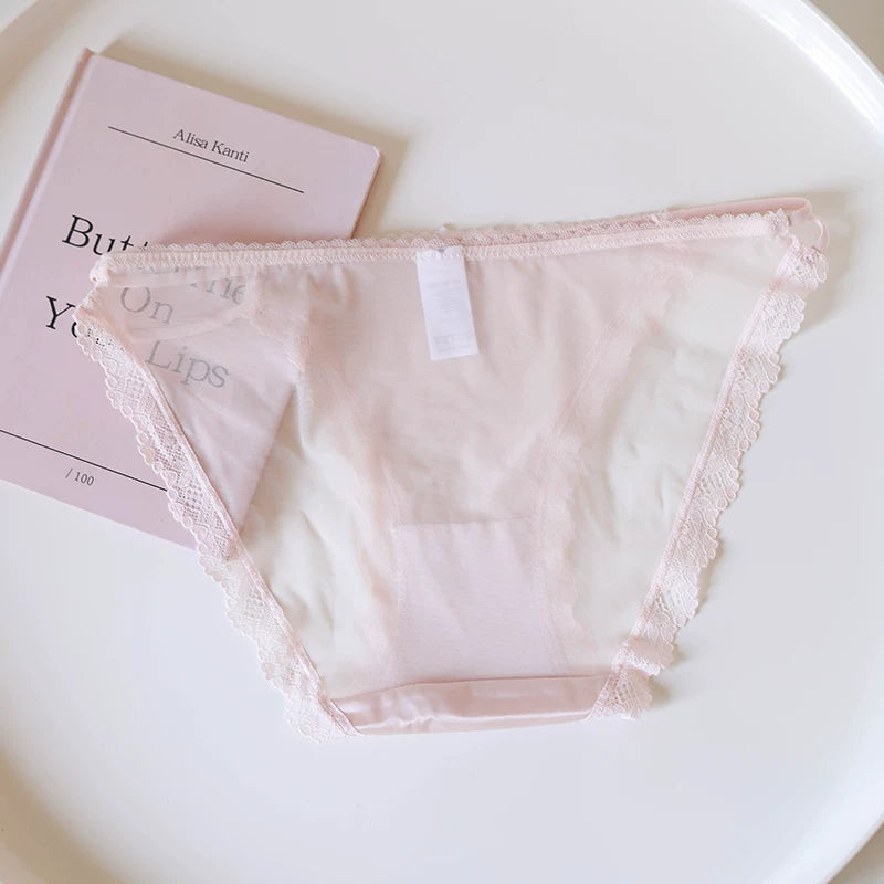 French-Inspired Vintage Panties with Bow Embroidery and Lace Trim