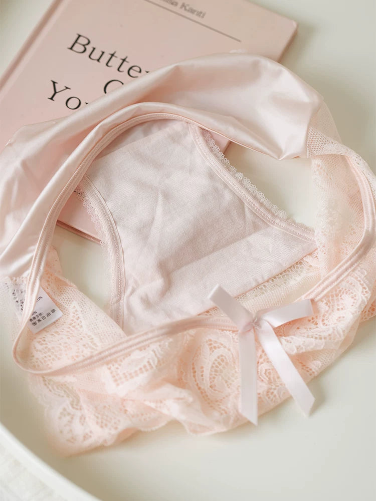 French-Inspired Vintage Panties with Bow Embroidery and Lace Trim