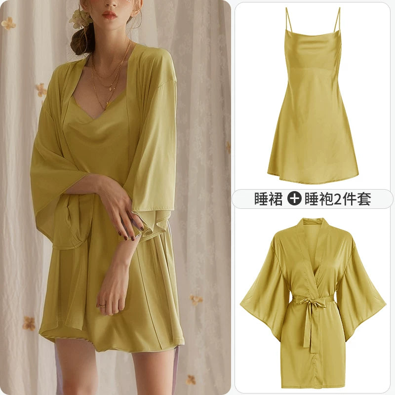 Women's Spaghetti Strap Slit Nightgown with Backless Design