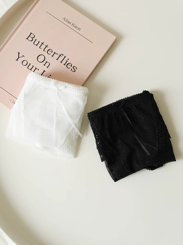 French-Inspired Vintage Panties with Bow Embroidery and Lace Trim