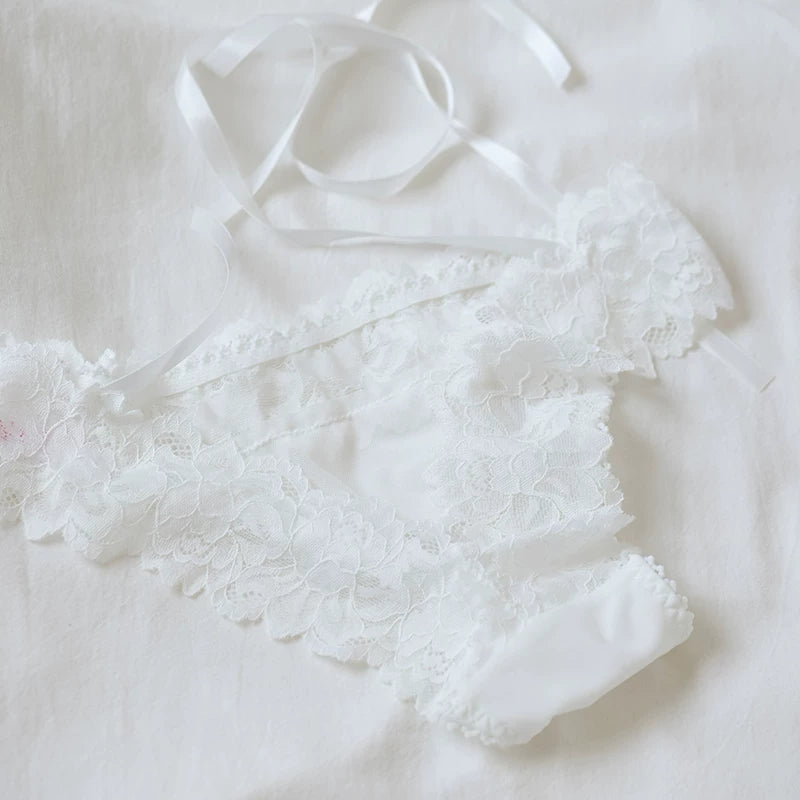 French-Inspired Vintage Low-Waist Triangle Hollow Bow Lace Panties