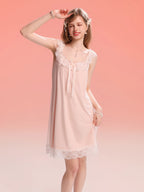French-Inspired Vintage Camisole Nightgown with Lace Trim and Alluring Slit
