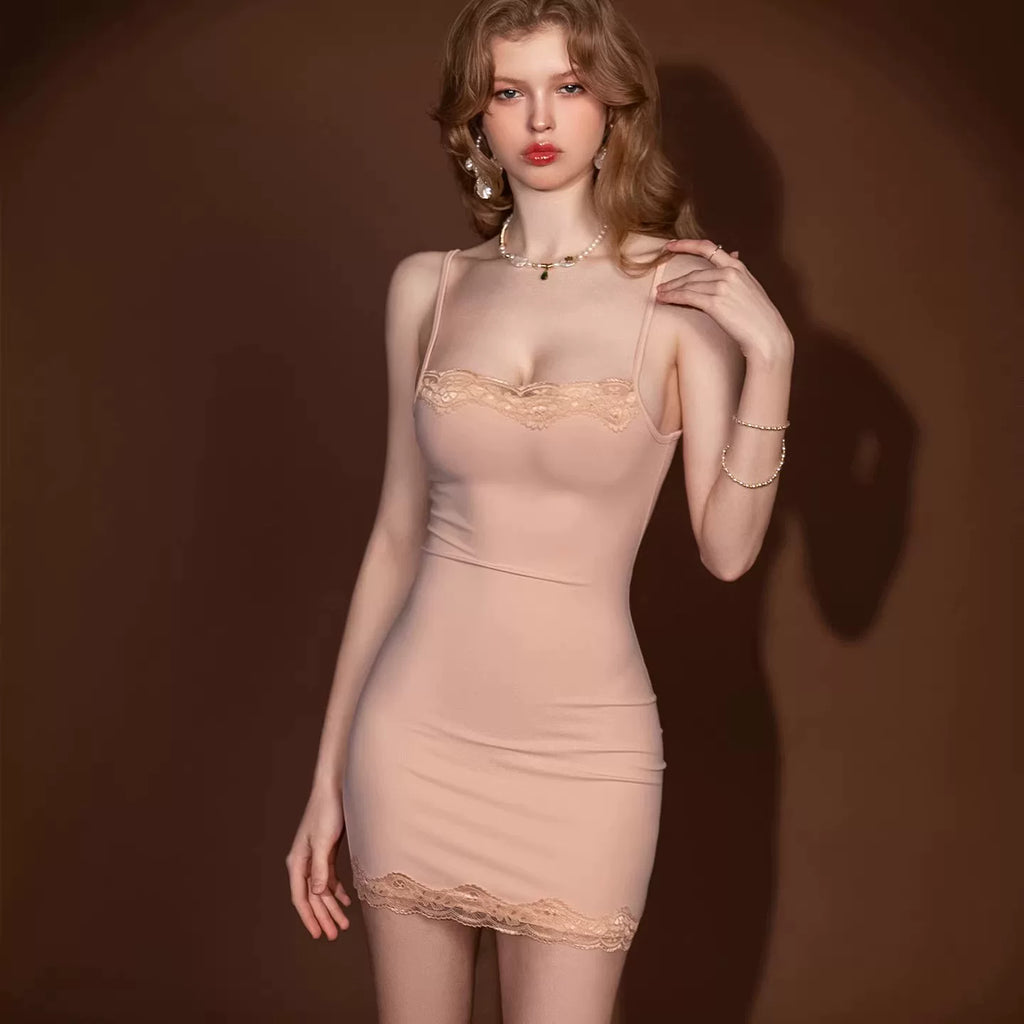 Modal Bodycon Camisole Nightgown with Lace Trim