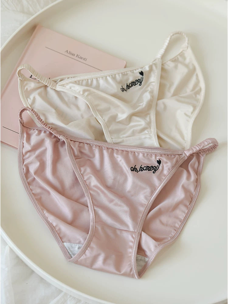 French-Inspired Vintage Satin Panties with Embroidery and Lace Trim
