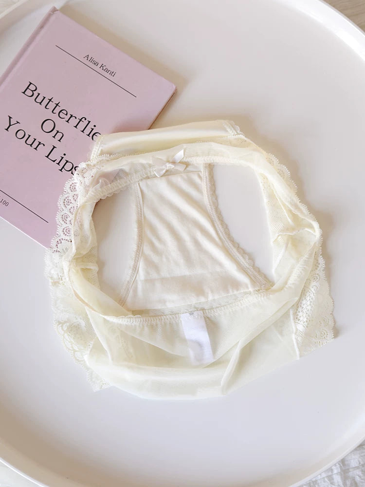 Luxury Low-Waist Satin Panties with Lace Mesh and Pure Cotton Crotch