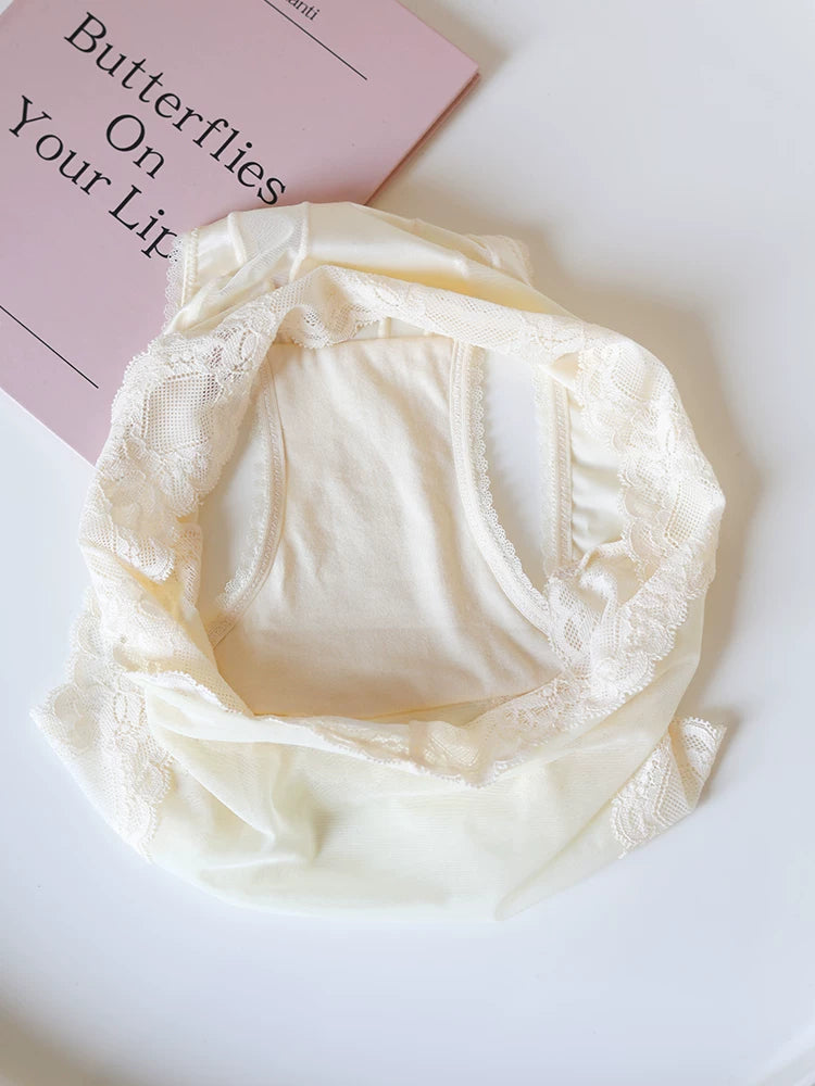 Luxurious Mid-Waist Transparent Mesh Panties with Lace Trim and Cotton Crotch