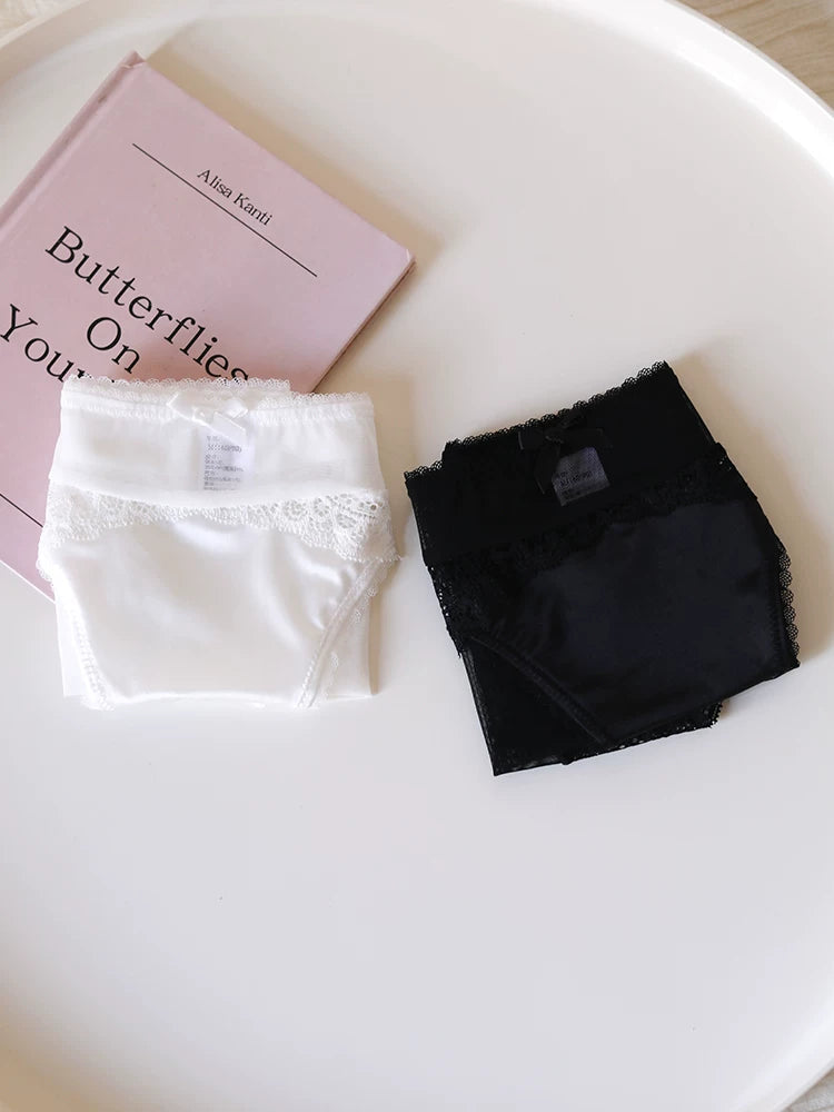 Luxury Low-Waist Satin Panties with Lace Mesh and Pure Cotton Crotch
