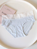 Seamless Ice Silk Low-Waist Briefs with Lace Trim and Cotton Crotch