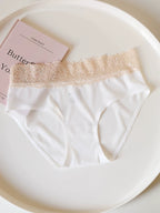 Seamless Ice Silk Low-Waist Briefs with Lace Trim and Cotton Crotch