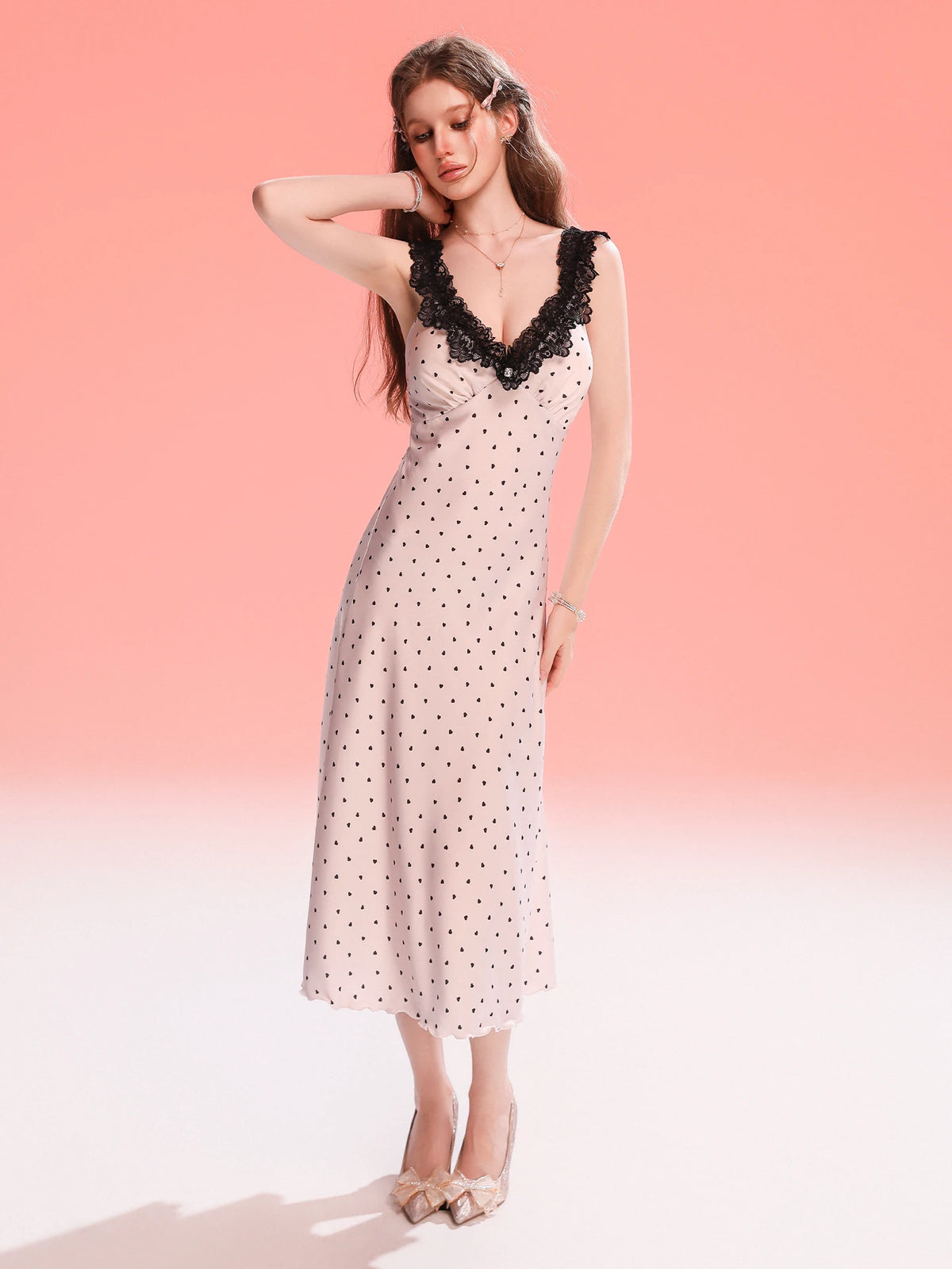French-Inspired Vintage Camisole Nightdress with Lace Trim