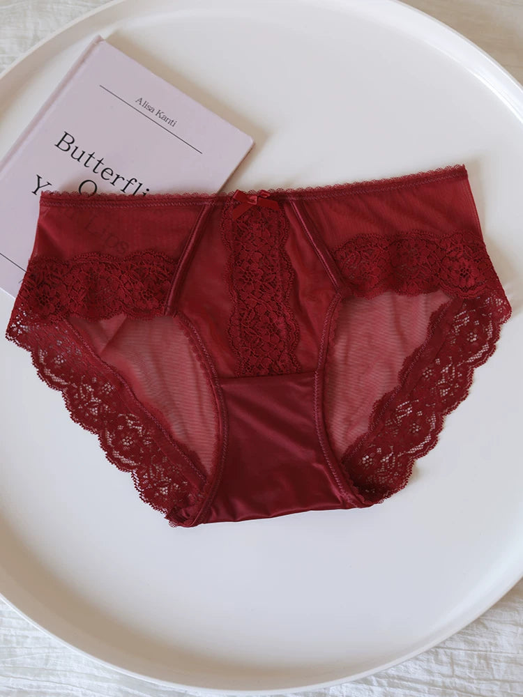 French-Inspired Vintage Panties with Satin Mesh and Lace Trim