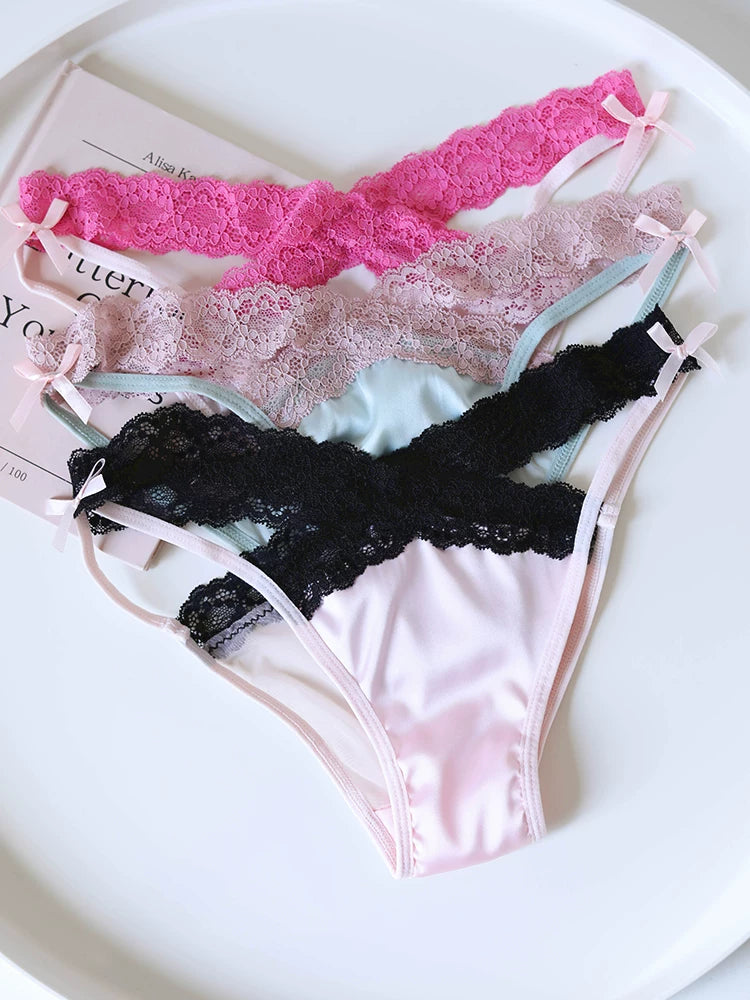 Women's Cross-Cut Hollow Mesh Panties with Lace Trim