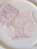 Mid-Waist Satin Mesh Panties with Lace Trim