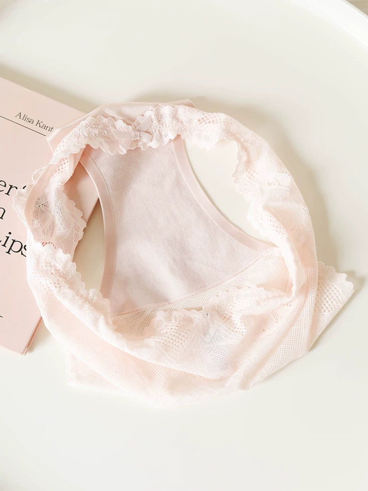 French-Style Satin Seamless Panties with Lace Trim