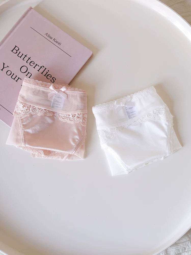 Luxury Low-Waist Satin Panties with Lace Mesh and Pure Cotton Crotch
