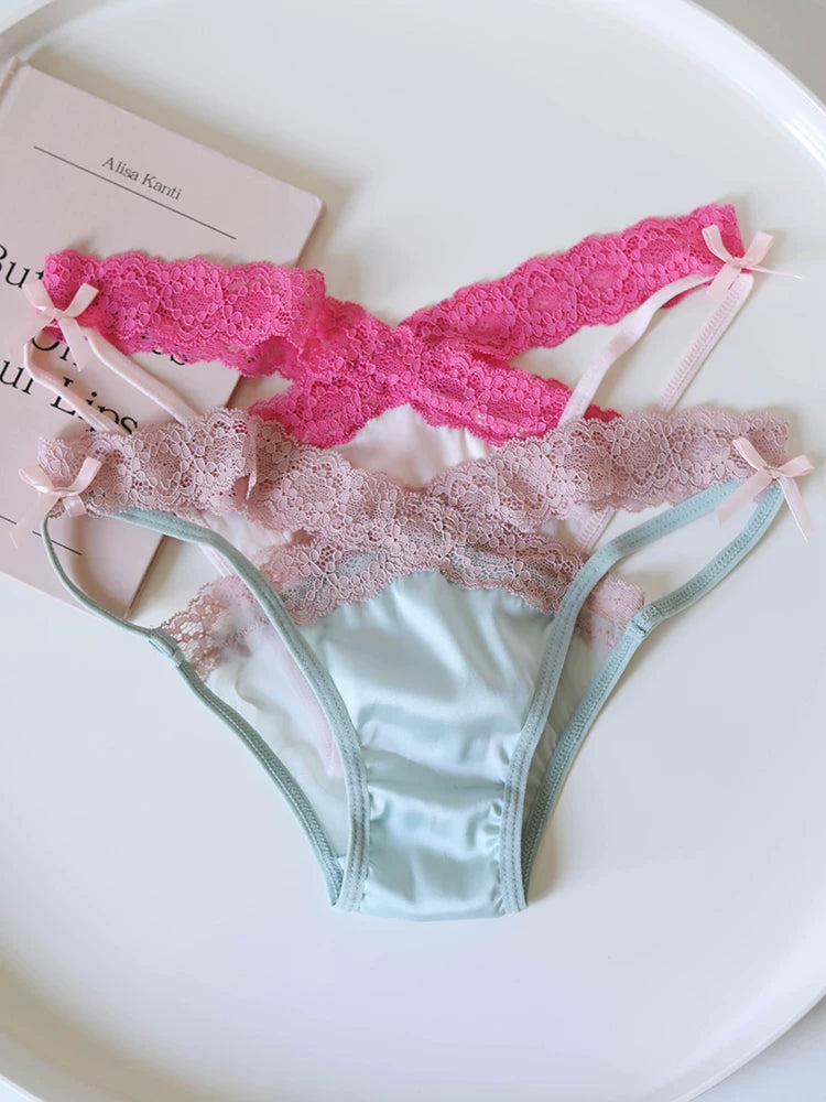 Women's Cross-Cut Hollow Mesh Panties with Lace Trim
